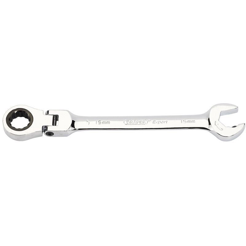 Draper 1x Expert 15mm Expert Hi-Torq Metric Flexible Head Double Ratchet Spanner - 06860