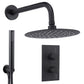 Baridi Concealed Thermostatic Shower Set, 20cm Round Head & Hand Shower - Black