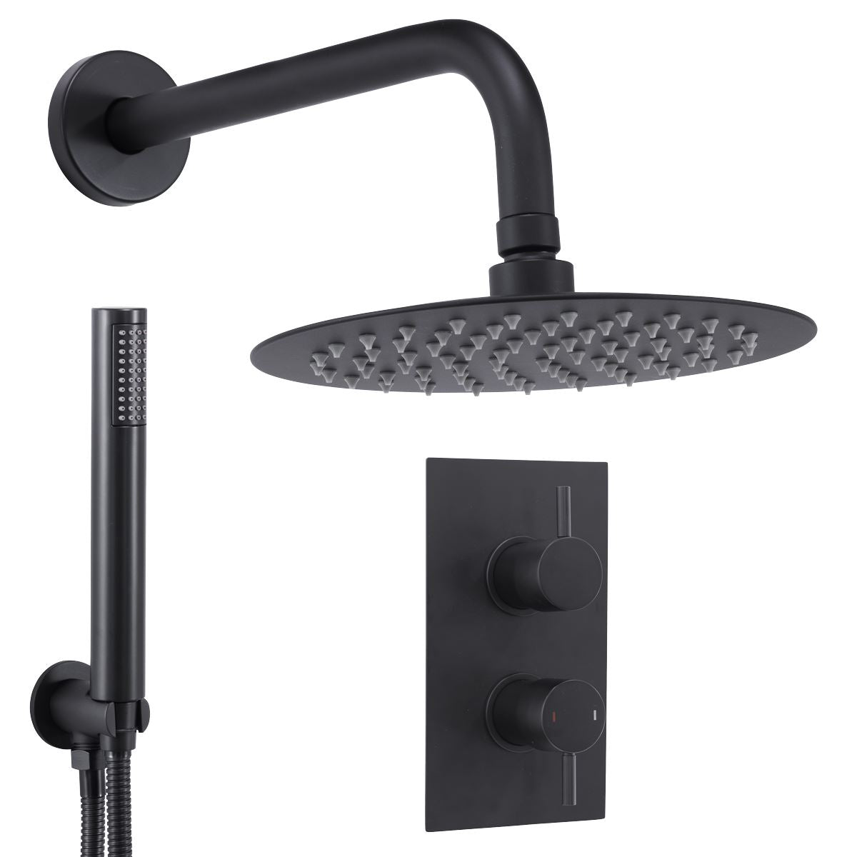 Baridi Concealed Thermostatic Shower Set, 20cm Round Head & Hand Shower - Black