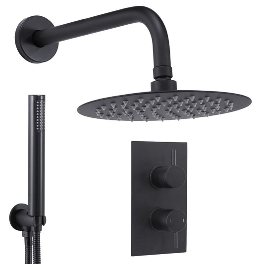 Baridi Concealed Thermostatic Shower Set, 20cm Round Head & Hand Shower - Black
