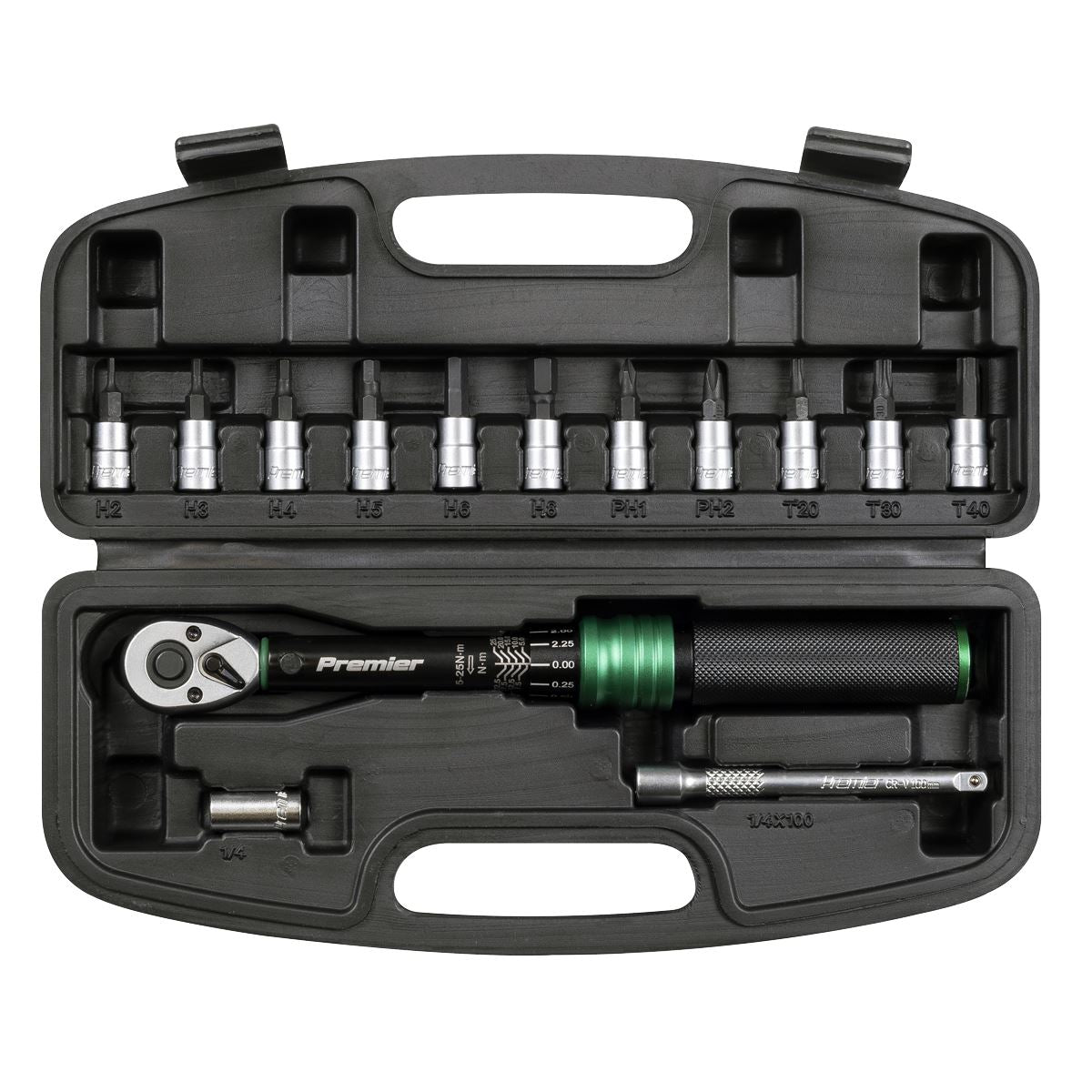 Sealey Premier Black Torque Wrench Set 1/4"Sq Drive 5-25Nm 14pc STW911B