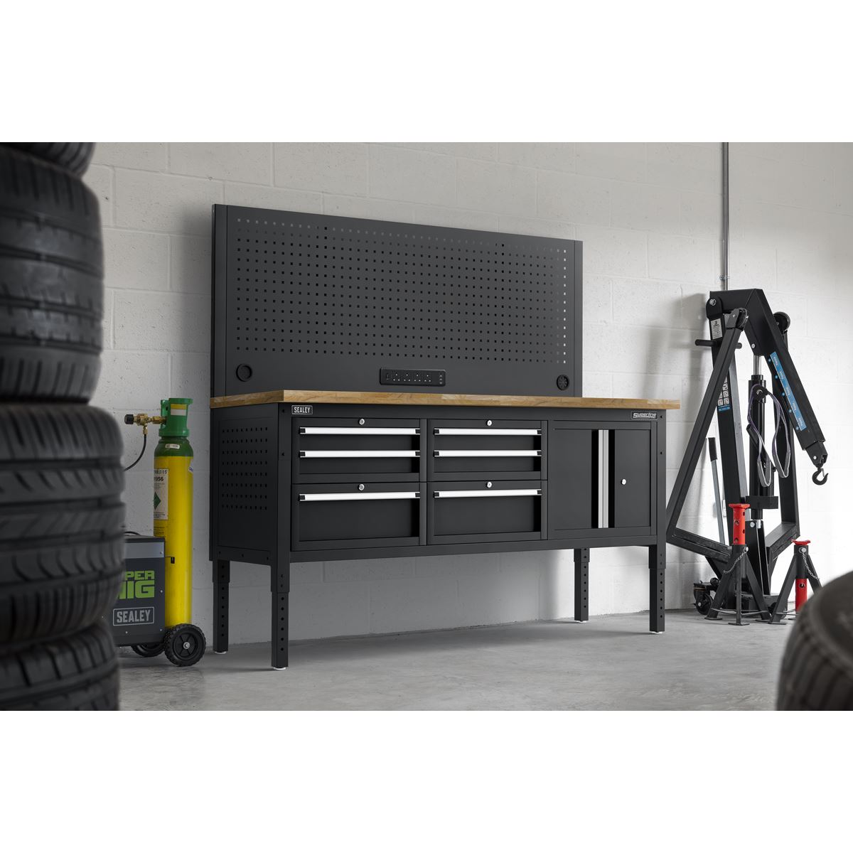 Sealey Superline Pro Modular Workbench 6 Drawers, Cupboard Wooden Worktop 1830mm
