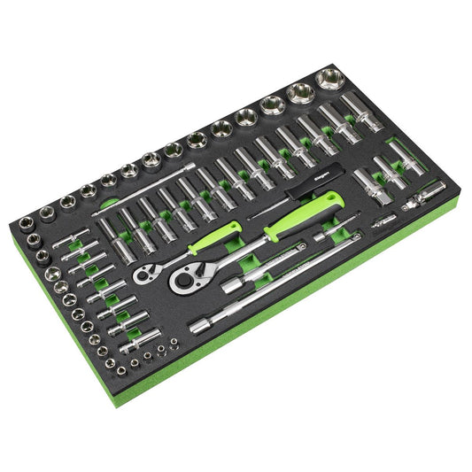 Sealey Siegen Tool Tray with Socket Set 62pc 1/4" & 1/2"Sq Drive Metric S01271