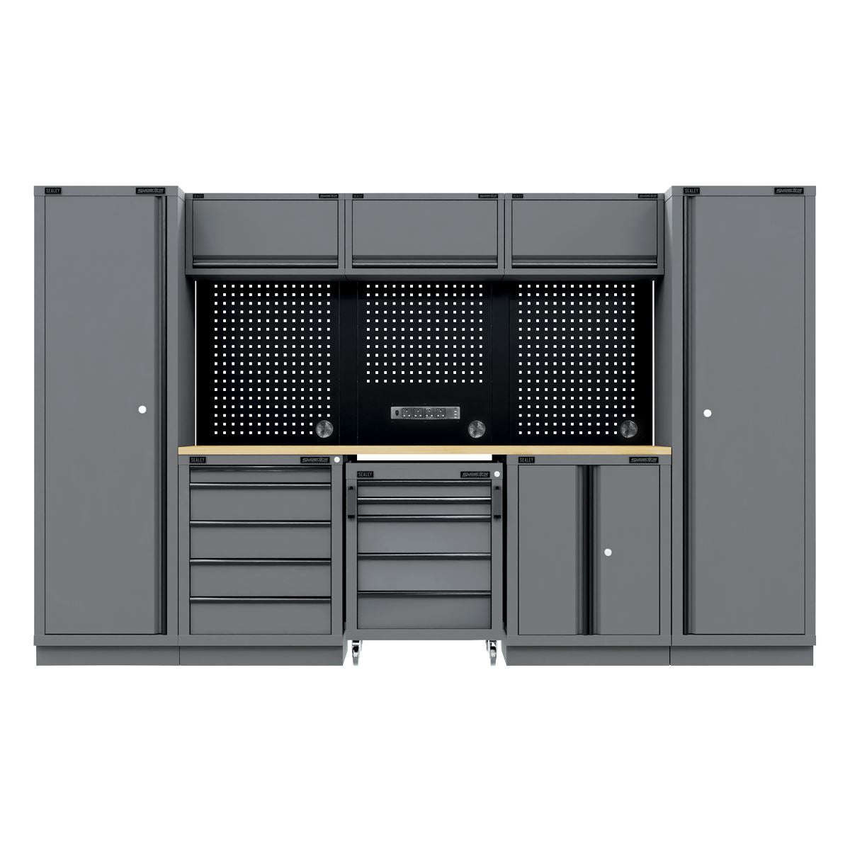 Sealey Superline Black Edition Storage System with Rubber Wood Worktop 3.24m