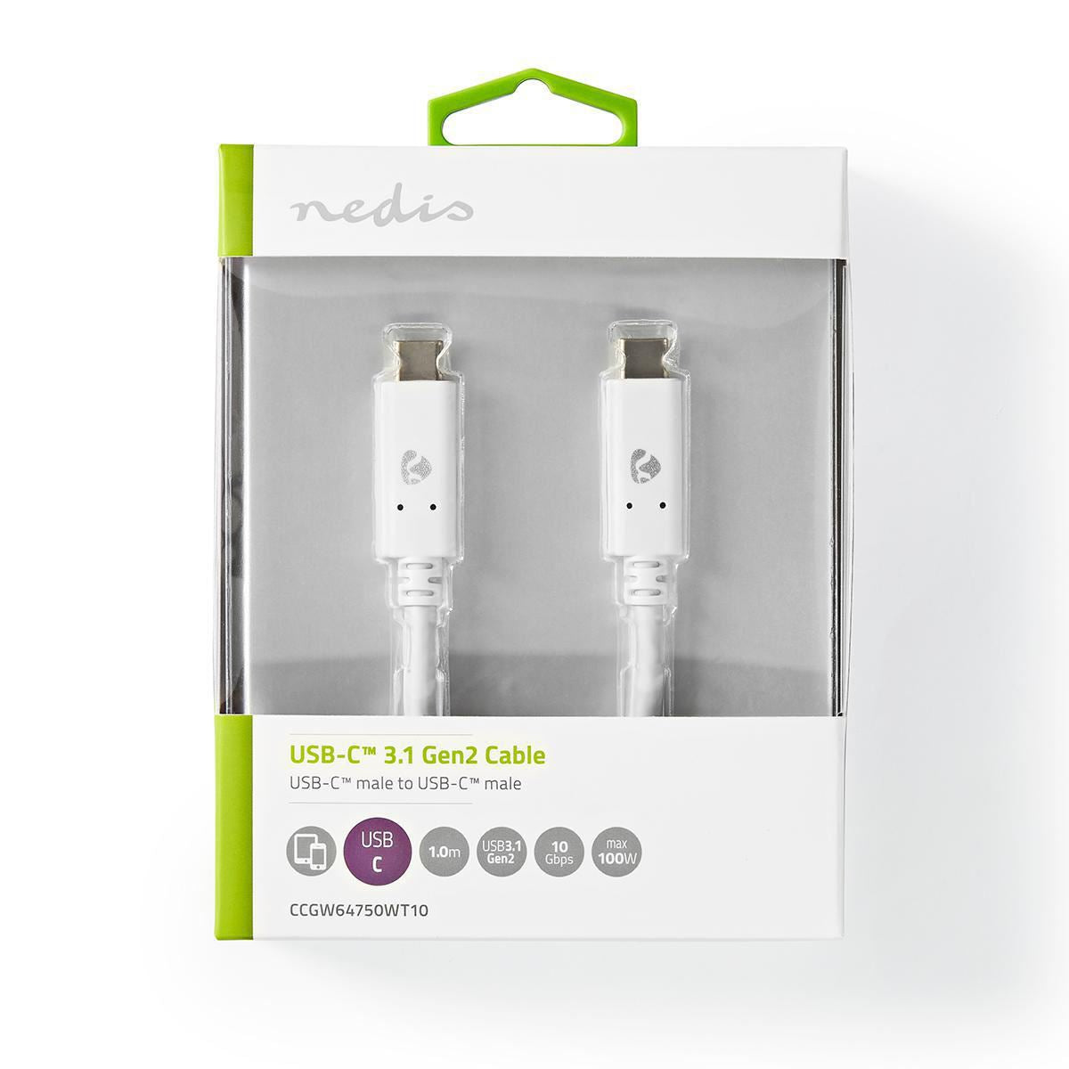 Nedis USB 3.1 Cable (Gen2) USB-C Male to USB-C Male 1m White - CCGW64750WT10