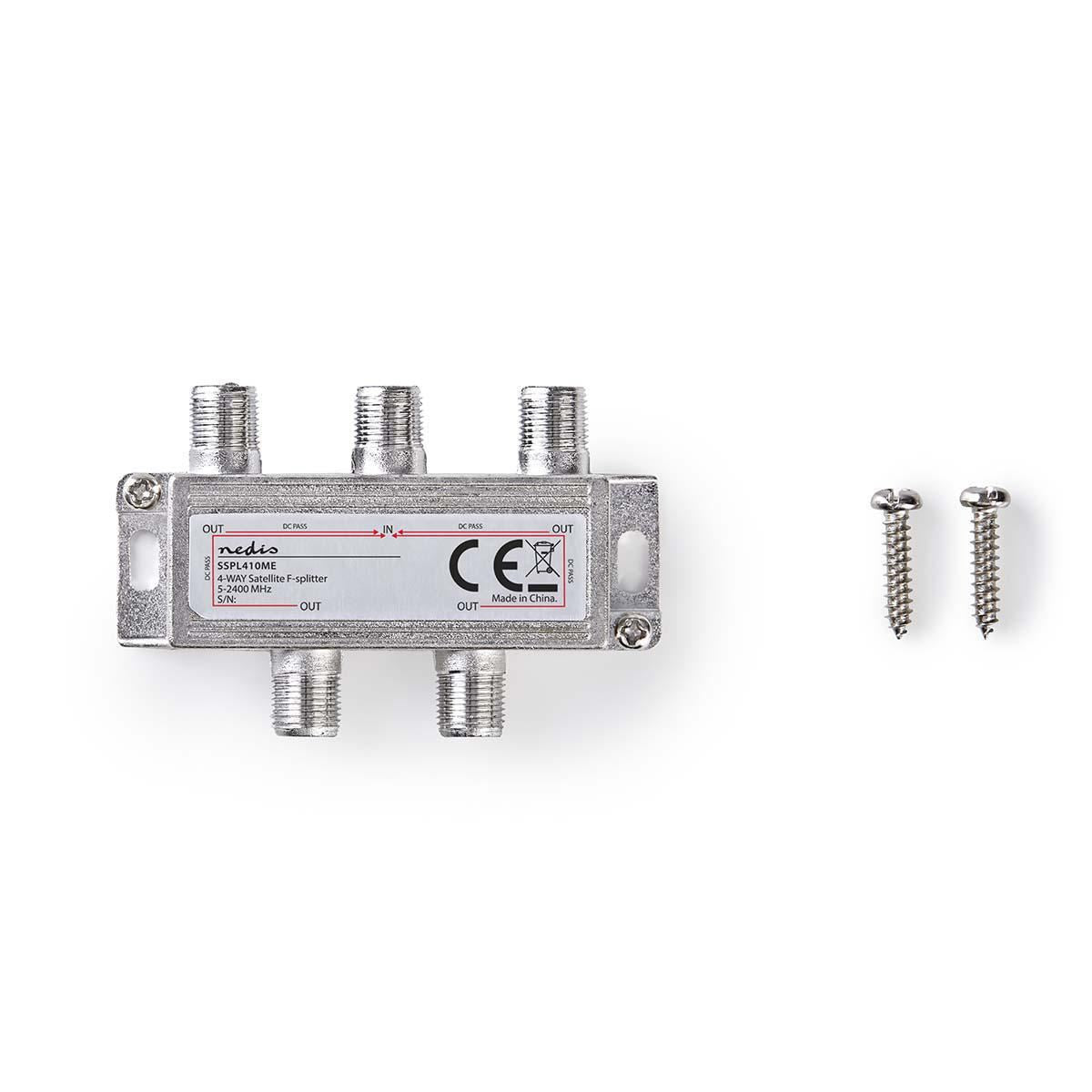 Nedis Satellite F-Splitter Max 11.5 dB gain 5 to 2400 MHz 4 Outputs - SSPL410ME