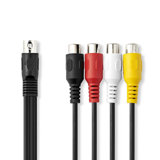 DIN Audio Cable DIN 5-Pin Male 4x RCA Female Nickel Plated 0.20m Round PVC Label