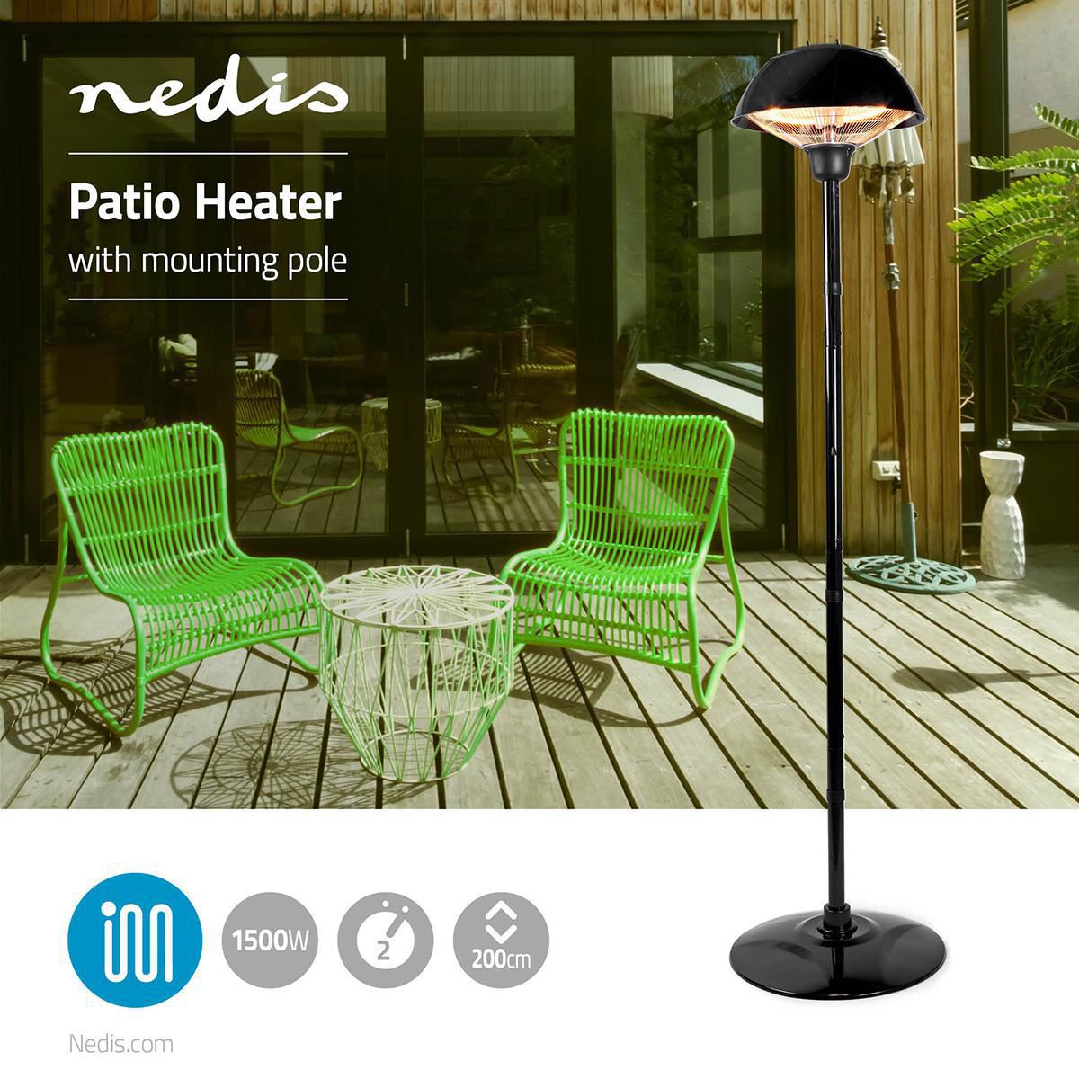 Nedis Patio Heater With Pole 200cm 1500W IP34 - HTPA16EBK
