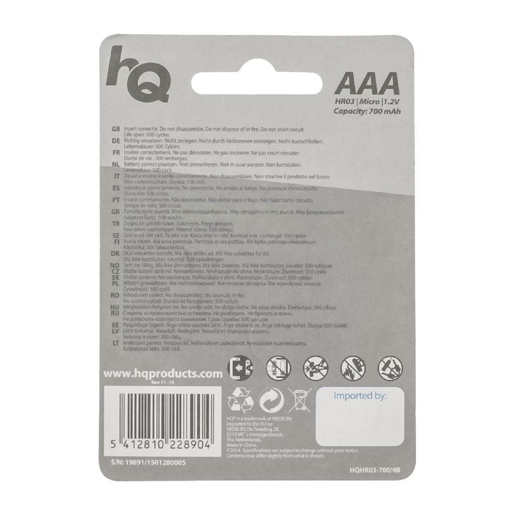 HQ Rechargeable NiMH AAA battery 700 mAh, 4-blister - BANM7HR034B
