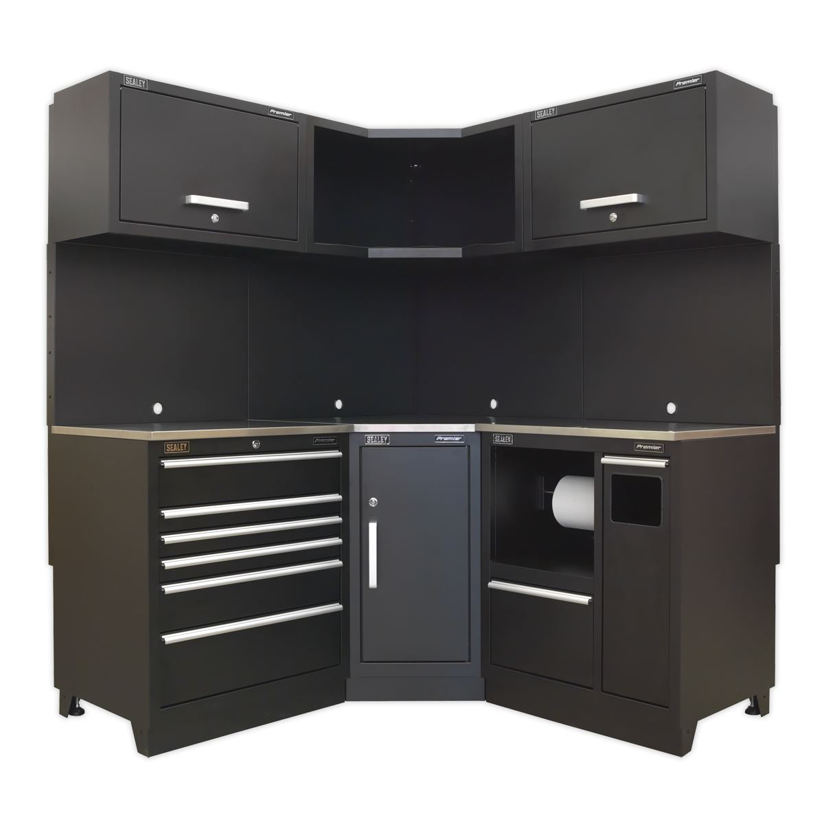 Sealey Premier 1.7m Corner Storage System - Stainless Worktop APMSCOMBO6SS