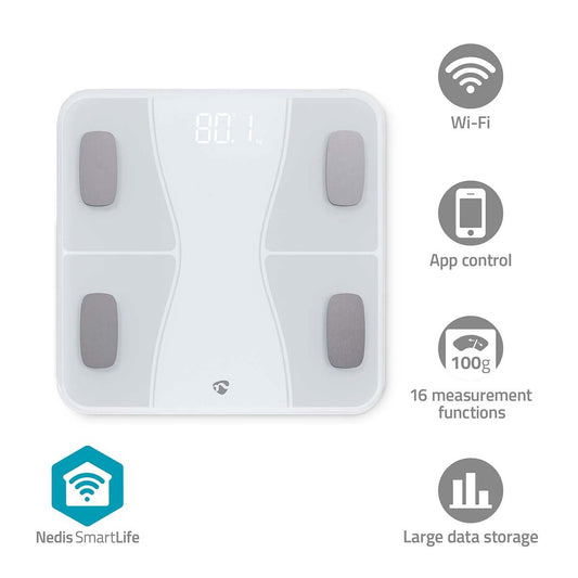 Nedis SmartLife Weighing Scale BMI/BMR/Bones/Fat/Muscles/Water/Weight White