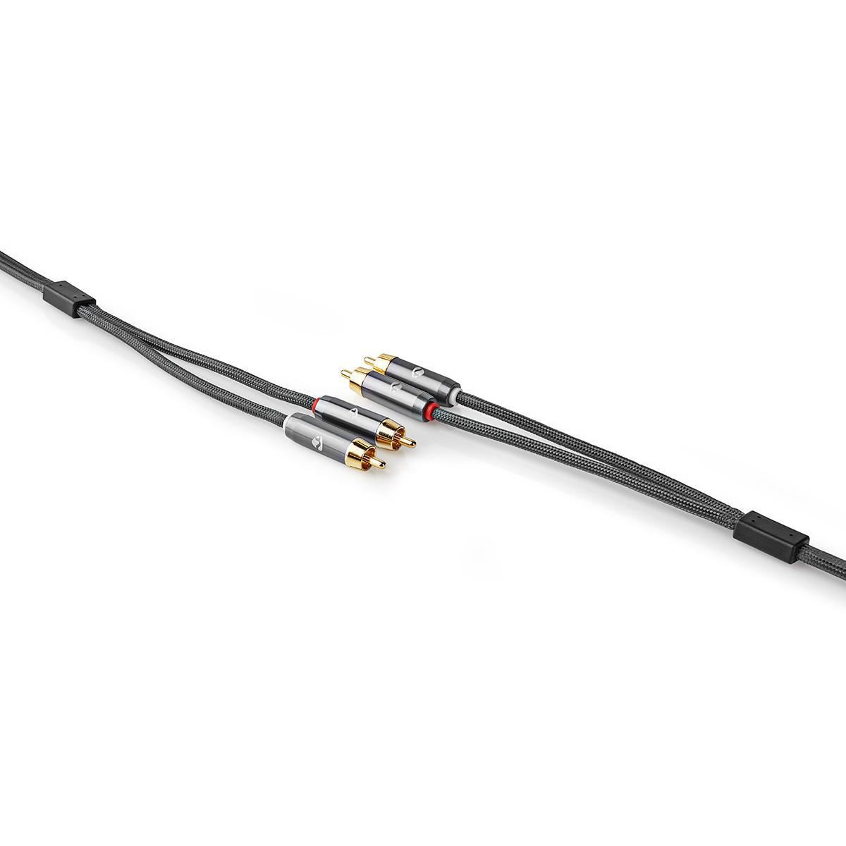 Nedis 5m Stereo Audio Cable 2x RCA Male to 2x RCA Male Gun Metal Grey Braided - CATB24200GY50