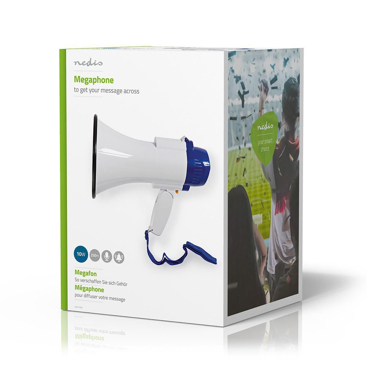 Nedis Megaphone 10W 250m Range Built-in Microphone White/Blue MEPH150WT
