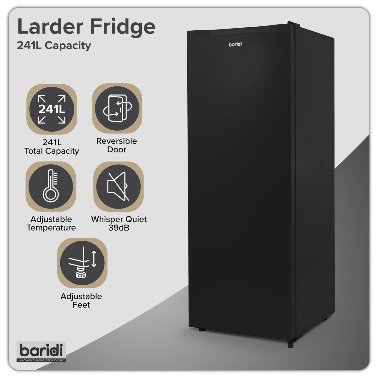 Baridi Freestanding Larder Fridge 241L � Black DH323