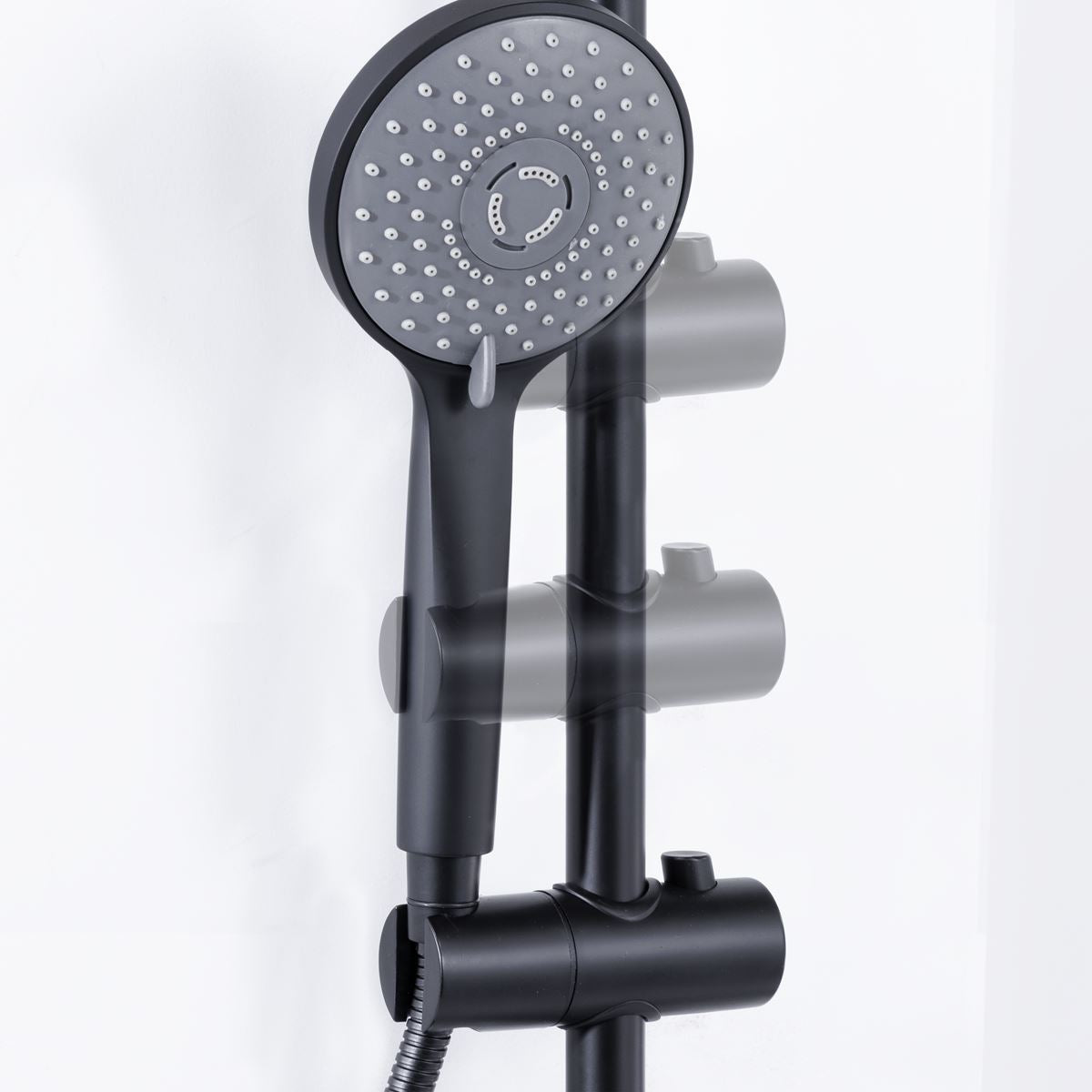 Baridi Thermostatic Shower Mixer Set, 20cm Round Head, Adjustable Rail - Black