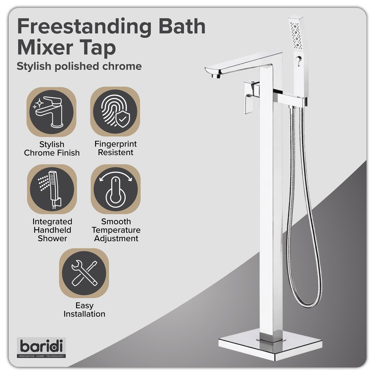 Baridi Freestanding Bath Mixer Tap with Shower - Chrome DH400