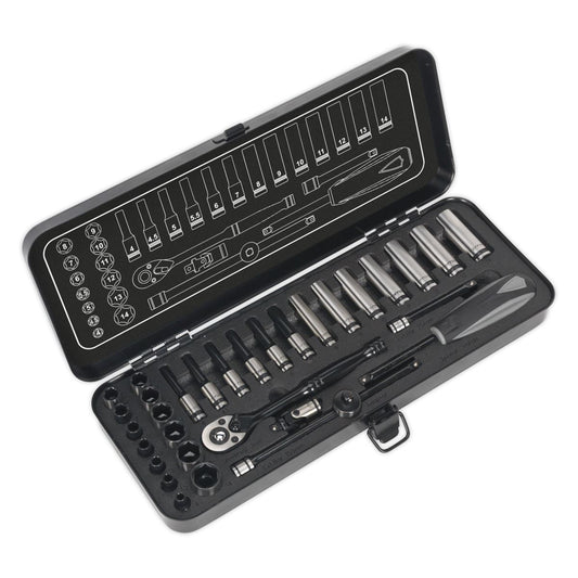 Sealey Socket Set 32pc 1/4"Sq Dr 6pt WallDrive Metric Black Series AK7970