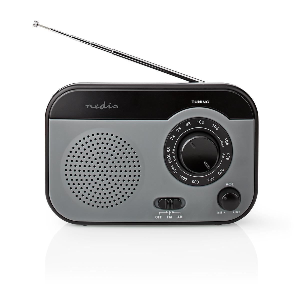 Nedis FM Radio Portable Design AM/FM Battery Powered/Mains Powered Analogue 1.8W - RDFM1340GY