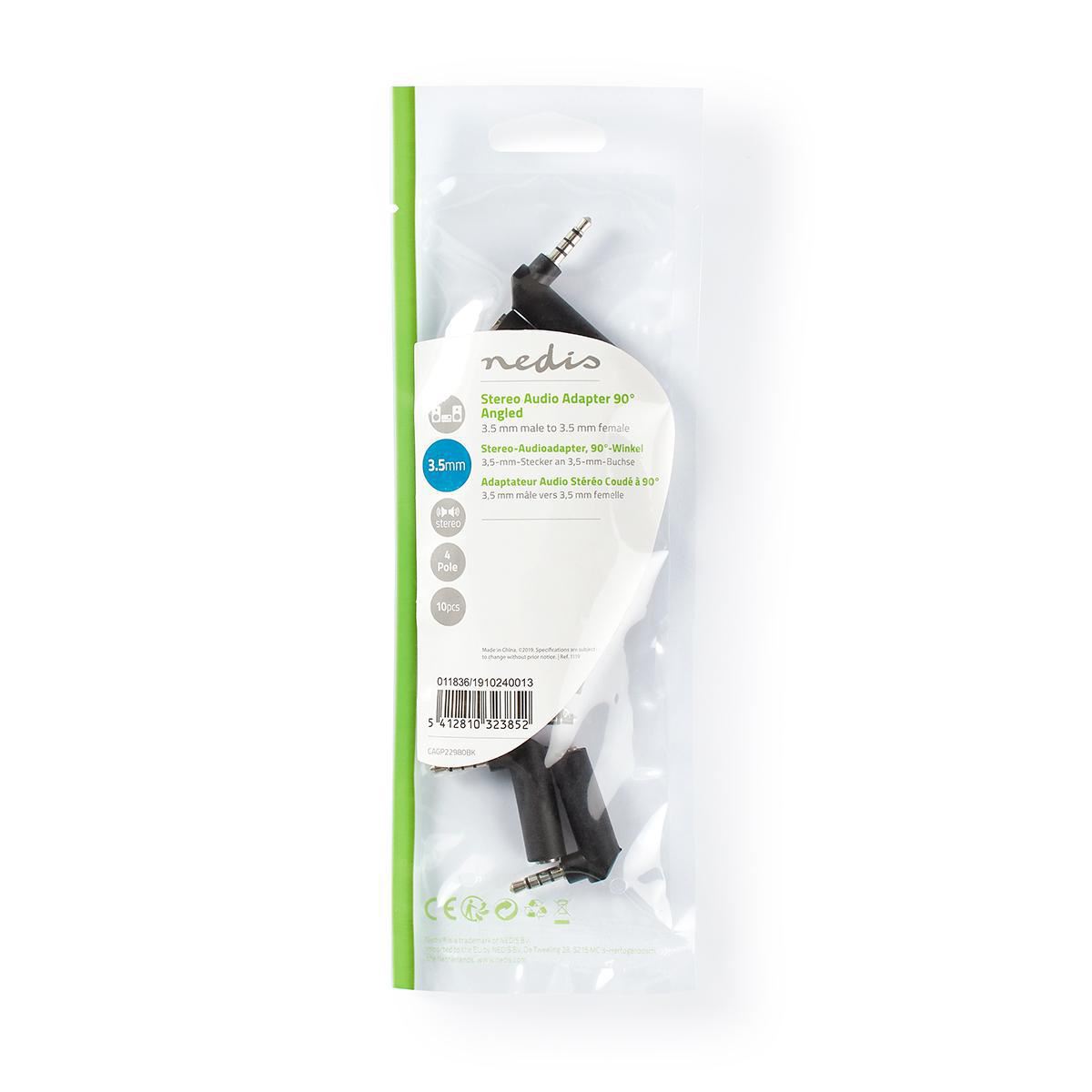 Stereo Audio Adapter 3.5mm Male to 3.5mm Female 90° Angled 10 Pcs 4-Pole Black - CAGP22980BK