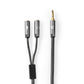 Headset Audio Cable 3.5mm Male to 2x 3.5mm Female Gun Metal Grey Braided Cable - CATB22150GY02