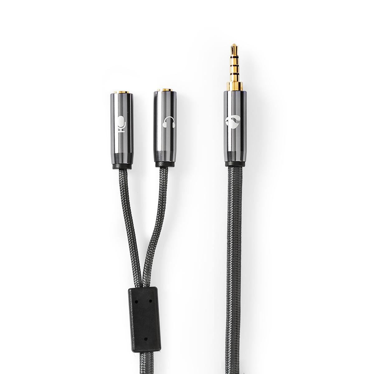 Headset Audio Cable 3.5mm Male to 2x 3.5mm Female Gun Metal Grey Braided Cable - CATB22150GY02