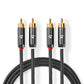 Nedis 5m Stereo Audio Cable 2x RCA Male to 2x RCA Male Gun Metal Grey Braided - CATB24200GY50