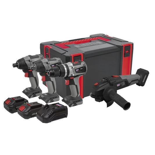 Sealey Premier 4 x SV20 Cordless Brushless Power Tool Kit Euro Plug, 2 Batteries