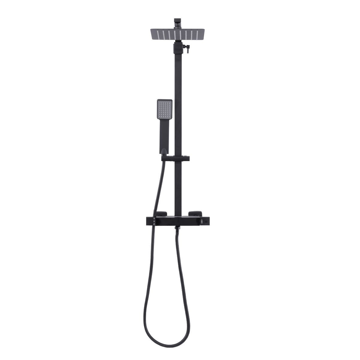 Baridi Thermostatic Shower Mixer Set, 20x20cm Square Head, Adjustable Rail