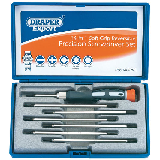Draper Expert Reversible Precision Screwdriver Set 8 Piece in Case 78925 PSS14R