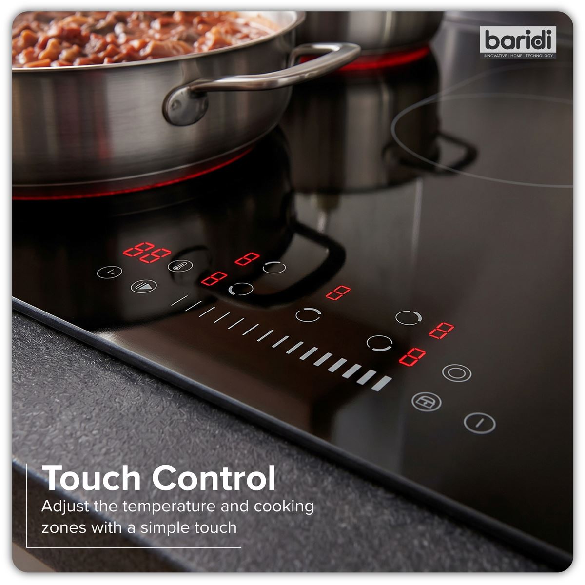 Baridi Integrated Ceramic Hob with 5 Cooking Zones 90cm - Black Glass DH389