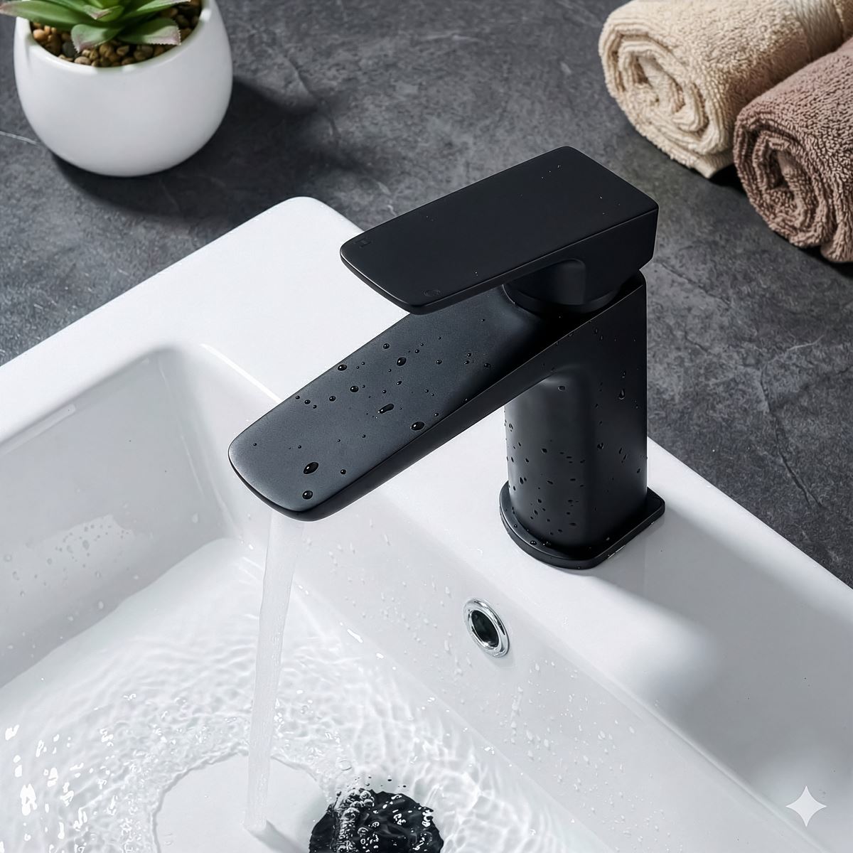 Baridi Basin Mixer Tap with Clicker Waste - Matt Black DH393