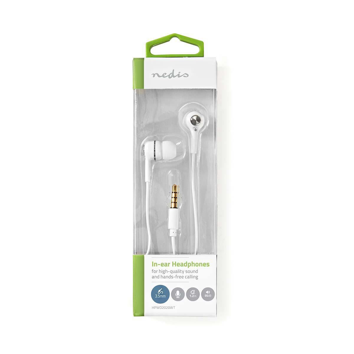 Nedis Wired Headphones 1.2m Round Cable In-Ear Built-in Microphone White - HPWD2020WT
