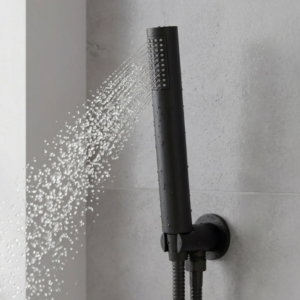 Baridi Concealed Thermostatic Shower Set, 20cm Round Head & Hand Shower - Black