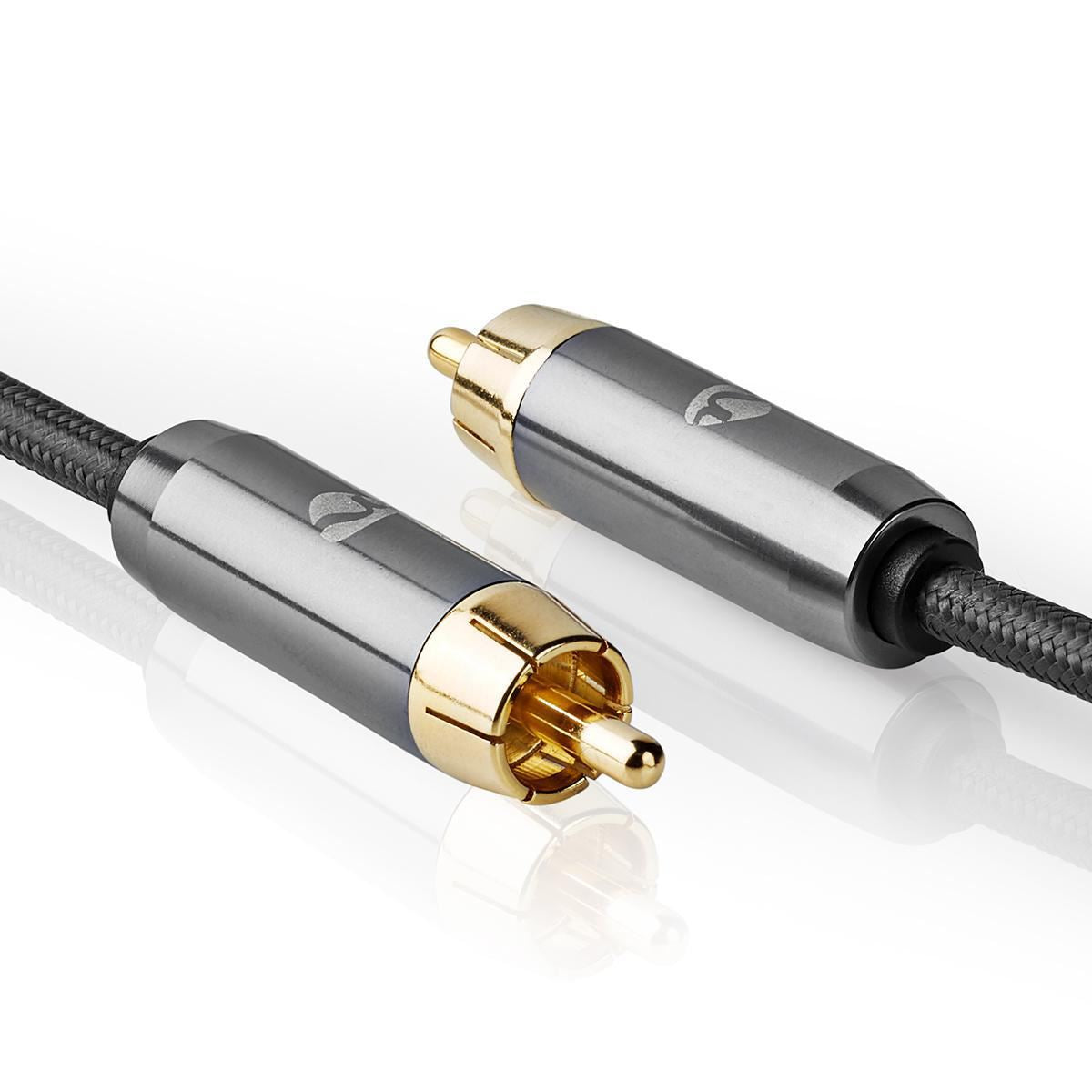 Nedis 5m Subwoofer Cable RCA Male to RCA Male Gun Metal Grey Braided Cable - CATB24100GY50
