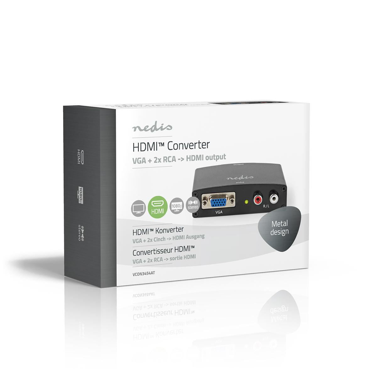 Nedis VGA to HDMI Converter 1-Way to VGA + 2x RCA (L/R) Input HDMI Output - VCON3454AT