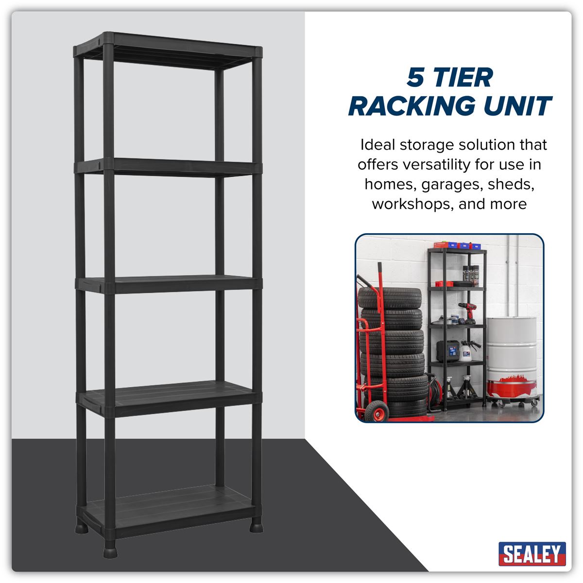 Sealey Plastic Racking Unit with 5 Shelves 25kg Capacity Per Level APPR5