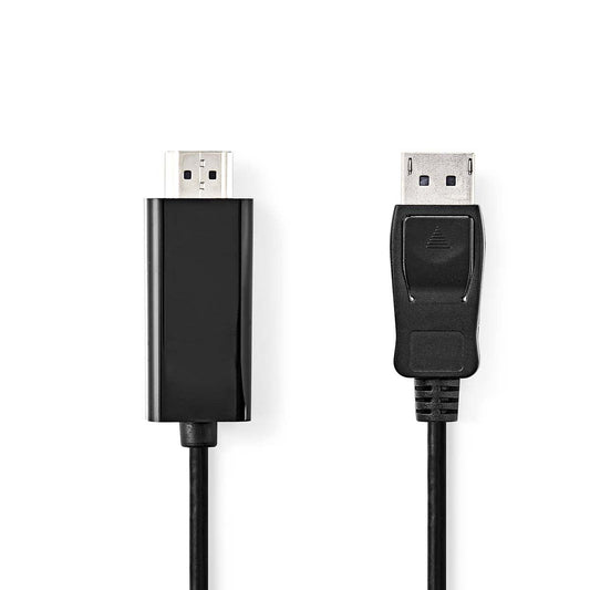 Nedis DisplayPort Cable DisplayPort Male HDMI Connector 1080p Nickel Plated 2m Round PVC Black Label