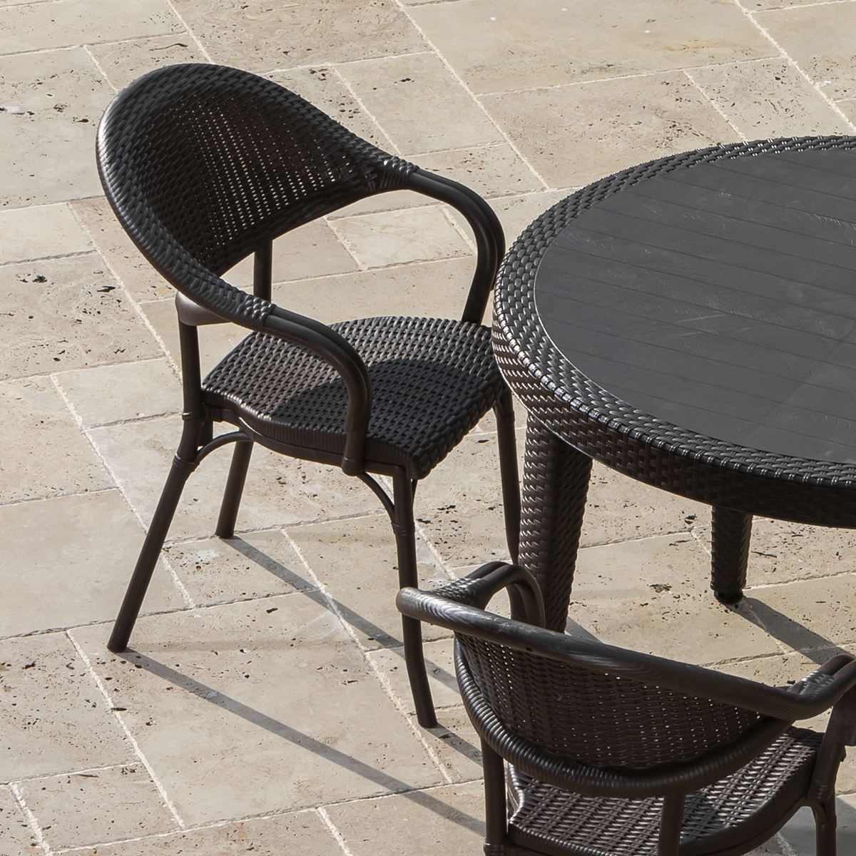 Dellonda Armchair Weather Resistant PP Body Stackable x 6, Dark Wood DG205