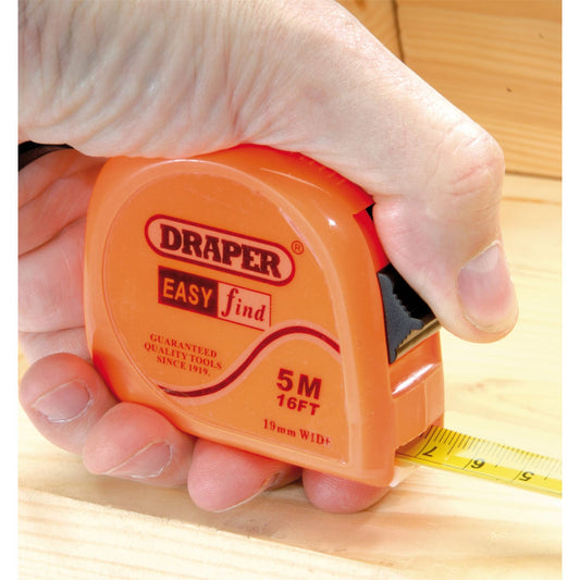 Draper 1x 5m/16Ft Easy Find Measuring Tape Garage Professional Standard Tool - 75881