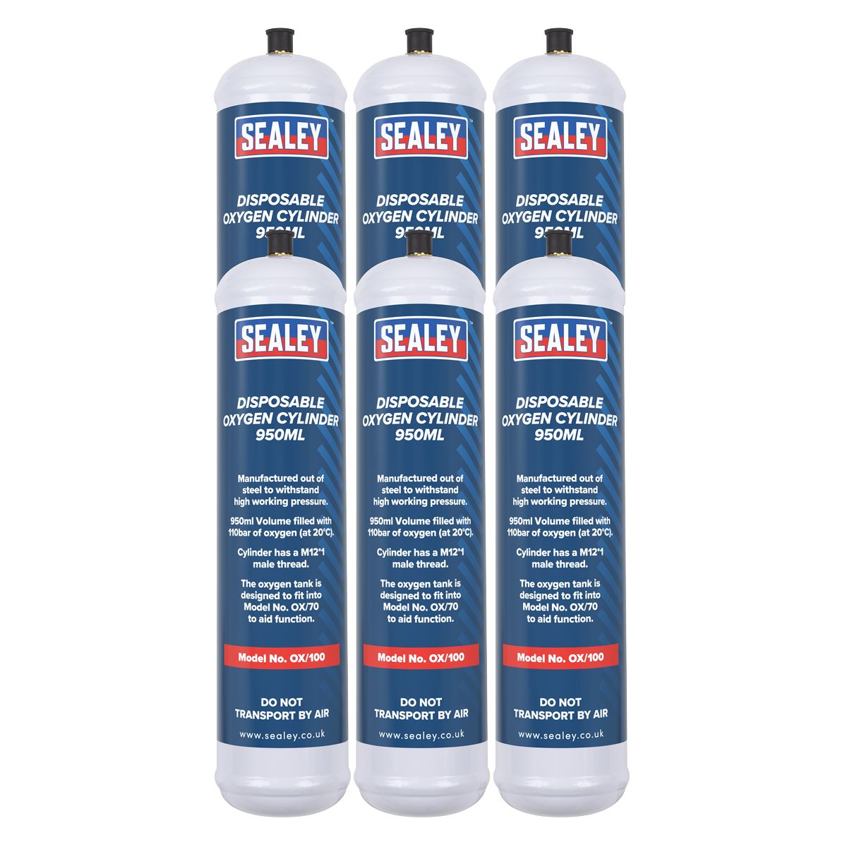 Sealey Disposable Oxygen Cylinder 950ml - Pack of 6 OX/1006
