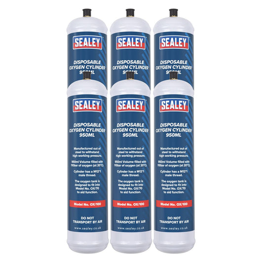 Sealey Disposable Oxygen Cylinder 950ml - Pack of 6 OX/1006