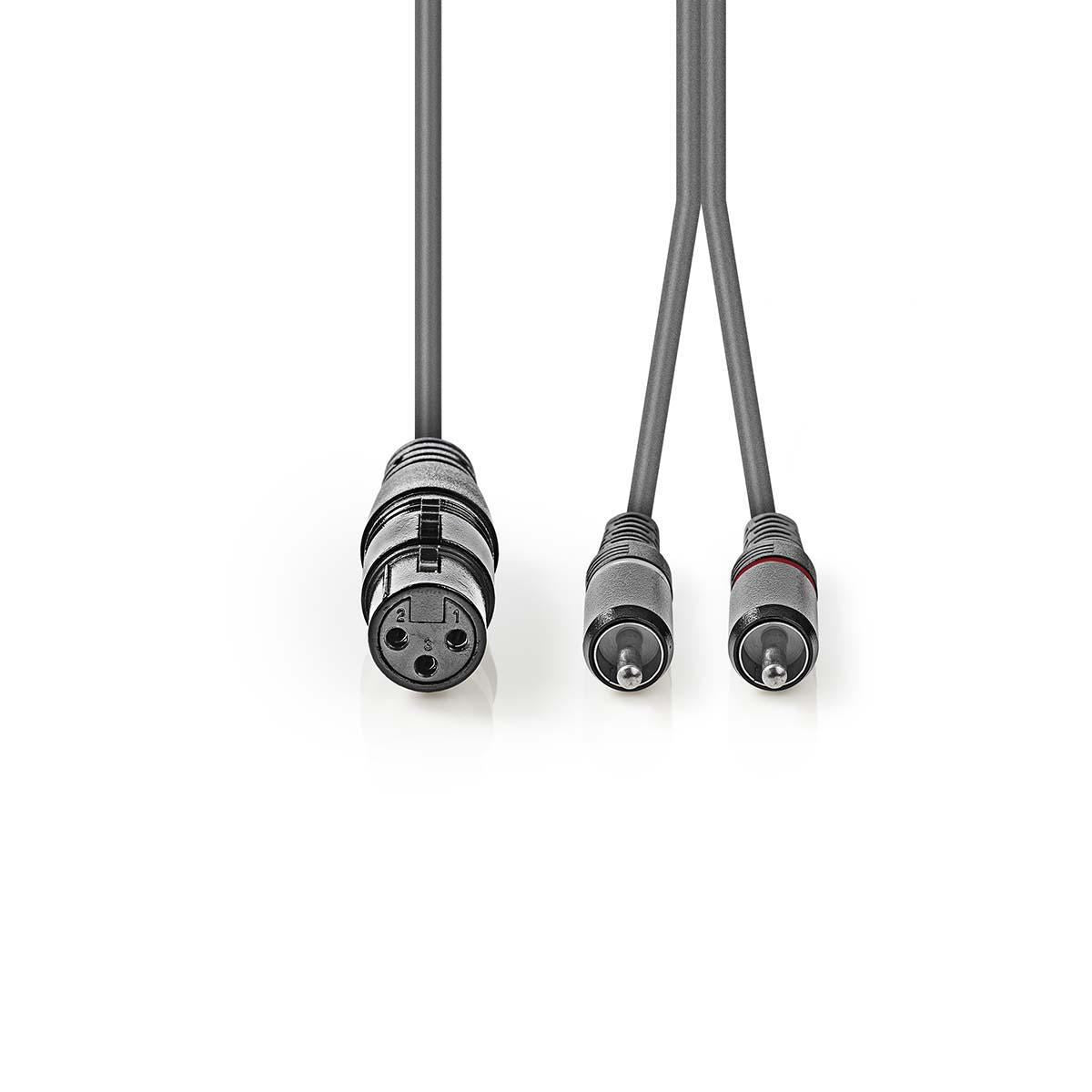 Nedis XLR Audio Cable XLR 3-Pin Female to 2x RCA Male 3m Grey COTH15220GY30