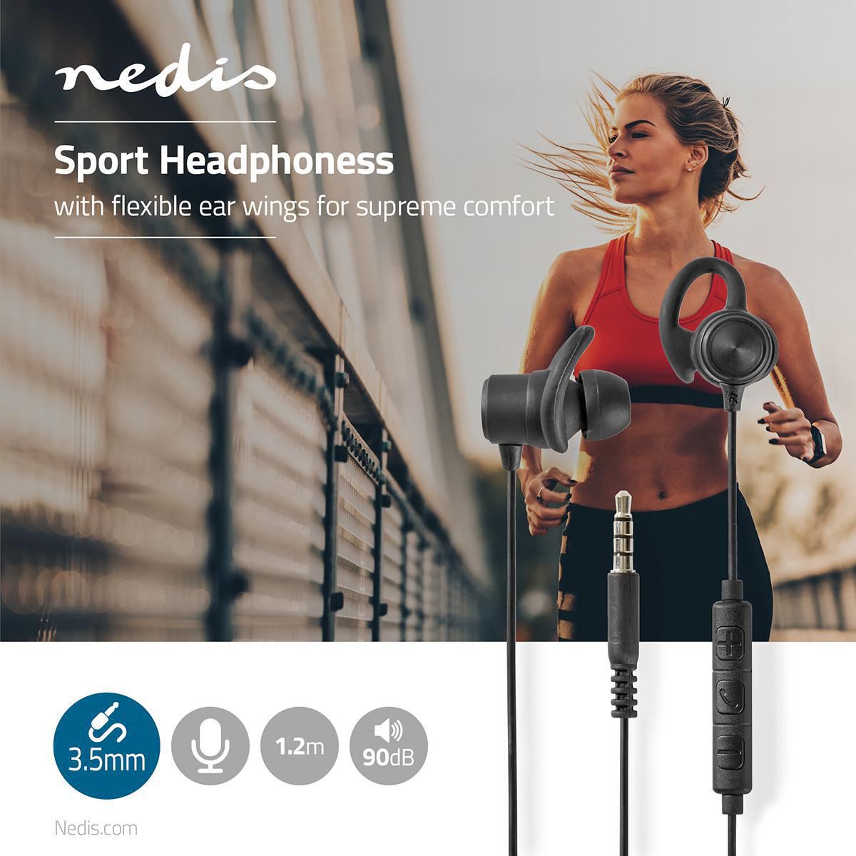 Nedis Sport Headphones Wired In-Ear 1.2m Cable Black