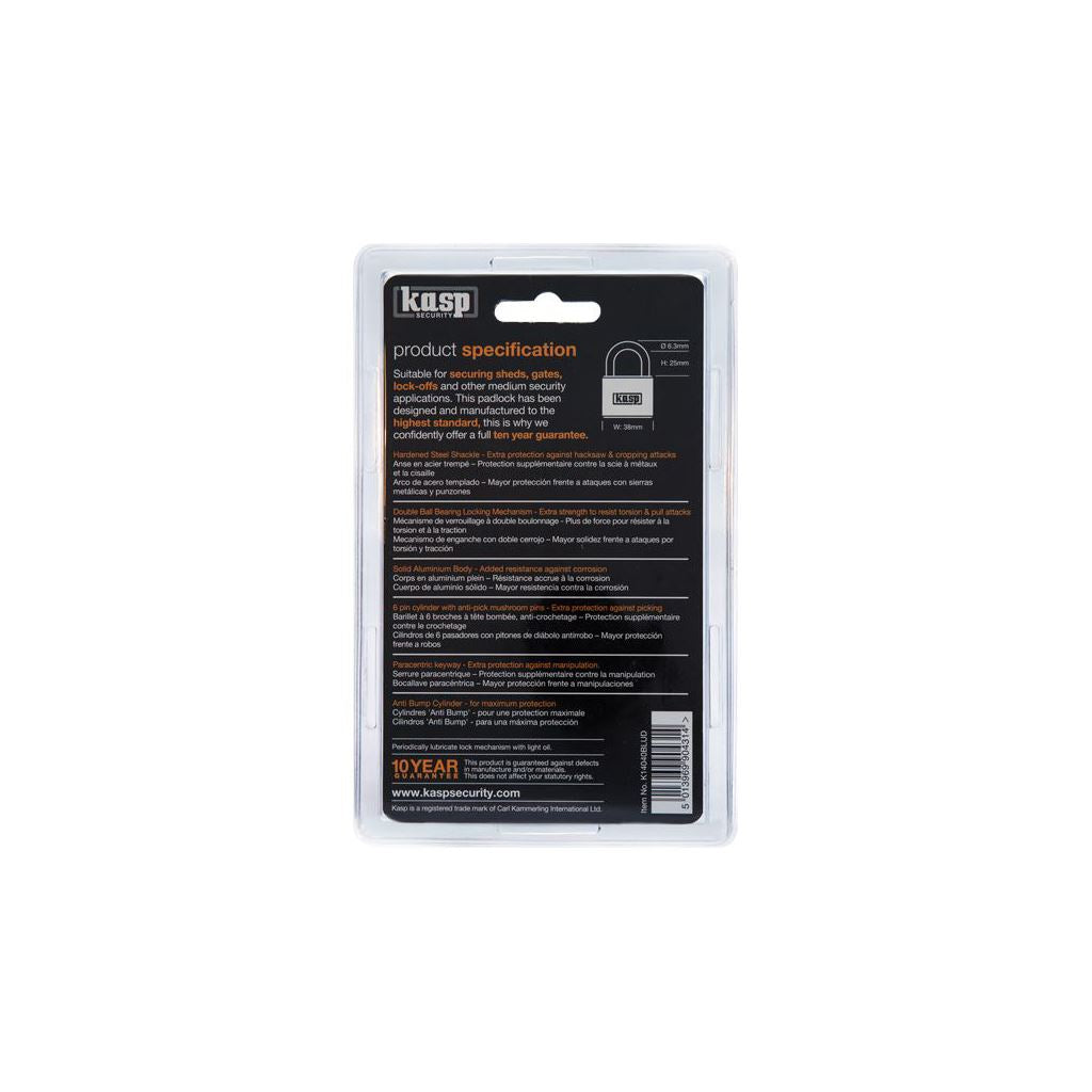 Kasp Aluminium Padlock 38mm Blue K14040BLUD