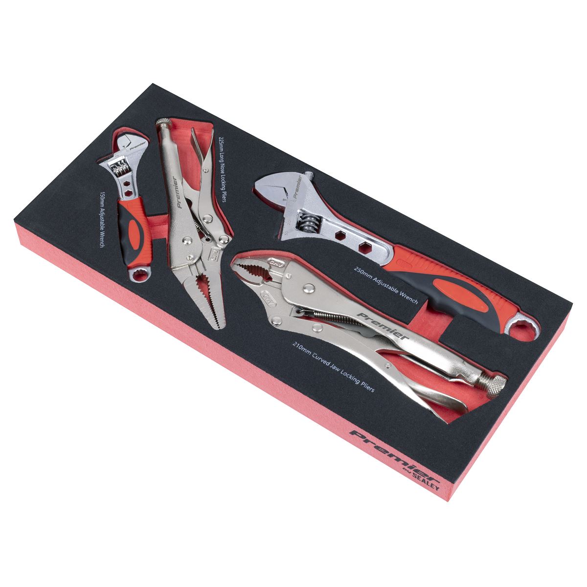 Sealey Premier Locking Pliers & Adjustable Wrench Set with Tool Tray 4pc TBT59