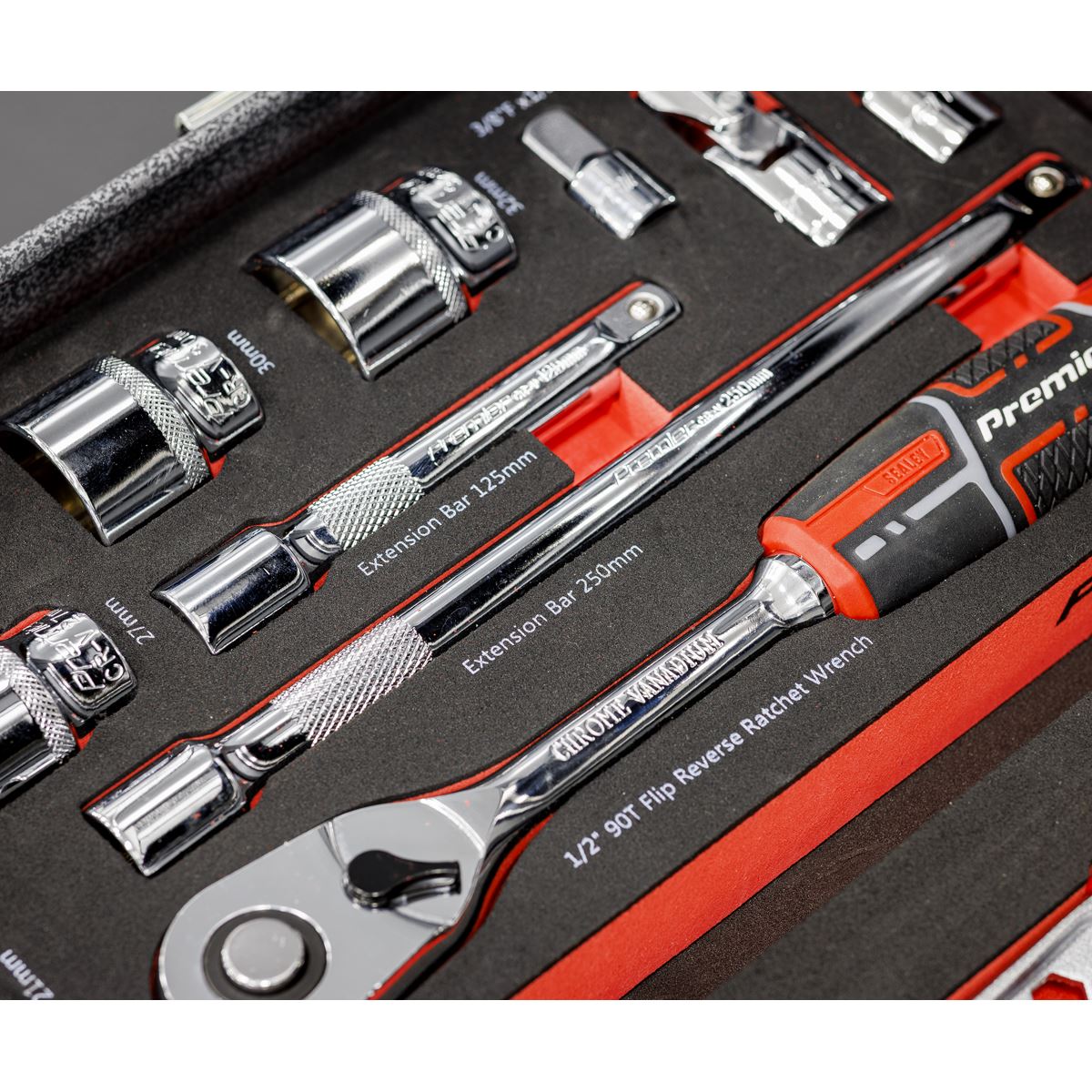 Sealey Premier Socket Set with Tool Tray 1/2"Sq Drive 22pc TBT42