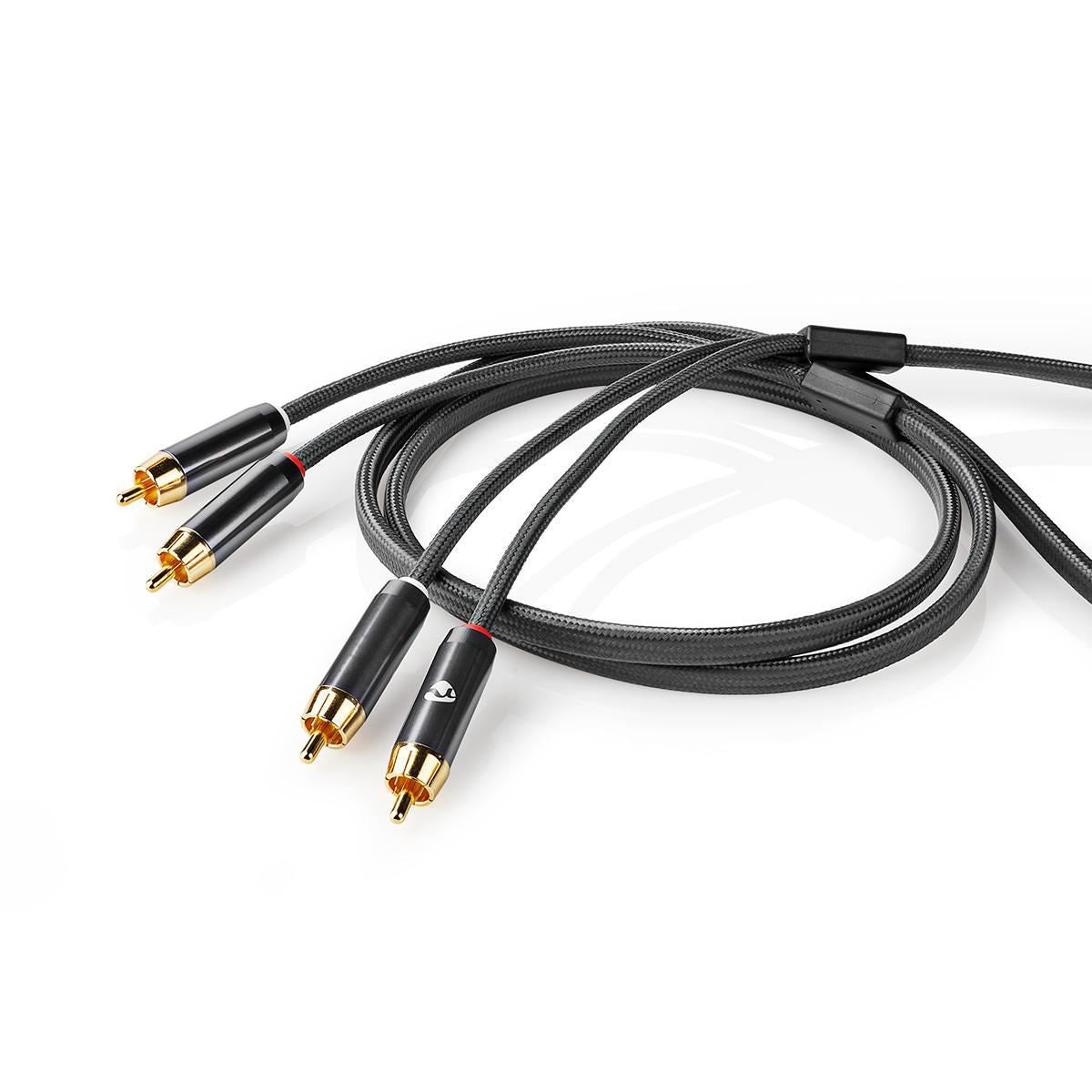 Nedis 5m Stereo Audio Cable 2x RCA Male to 2x RCA Male Gun Metal Grey Braided - CATB24200GY50