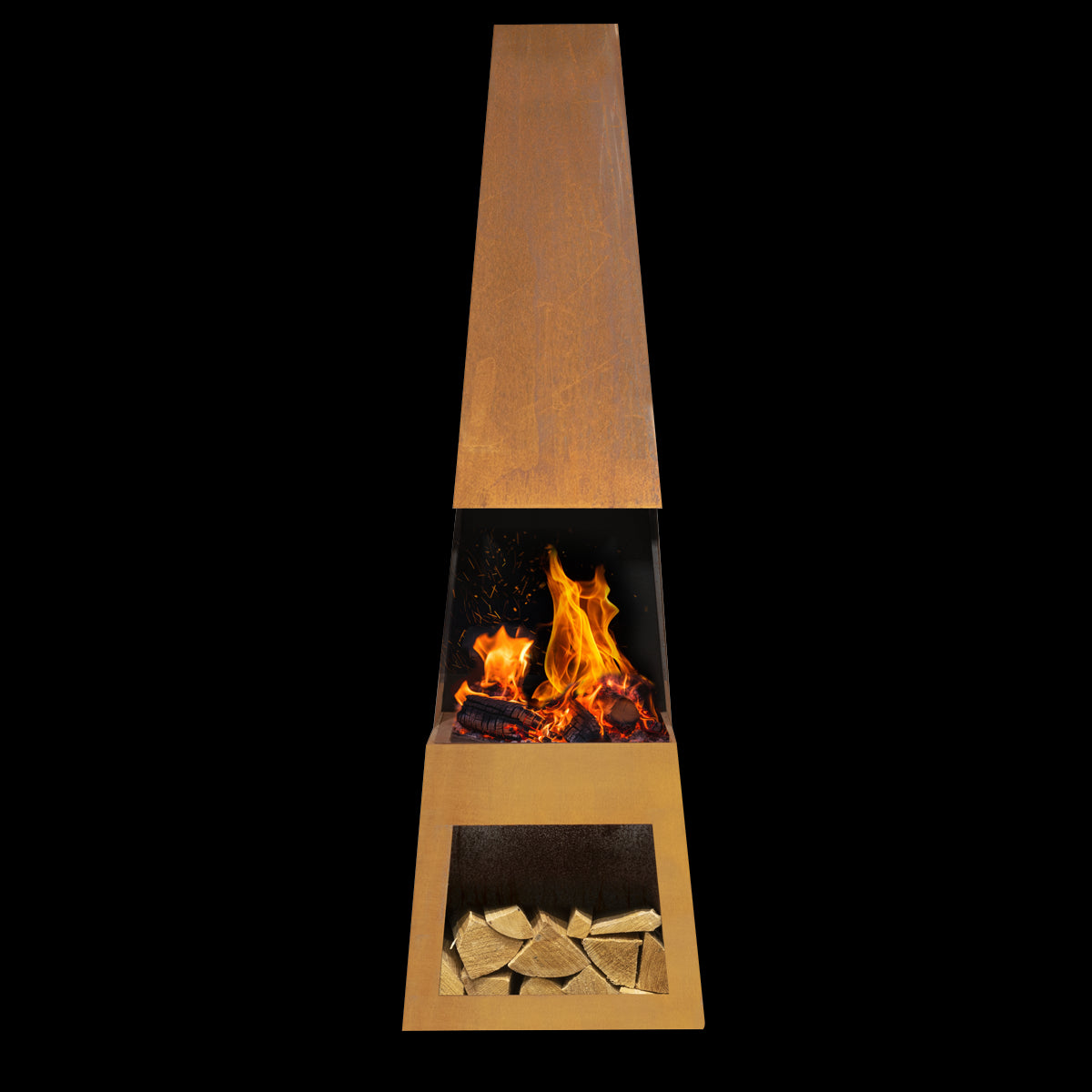 Dellonda Outdoor Chiminea Fireplace Heater Firewood Storage - Corten Steel DG108