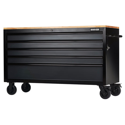 BUNKER 5 Drawer Workbench Roller Tool Cabinet, 61", Grey