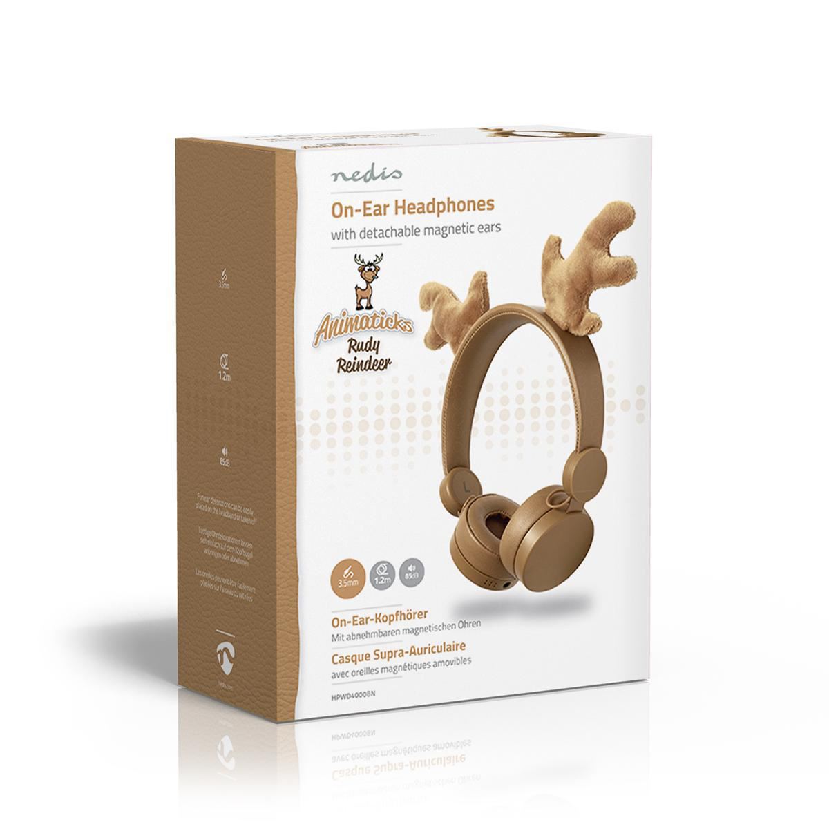 Nedis Wired Headphones 1.2m On-Ear Detachable Magnetic Ears Rudy Reindeer Brown - HPWD4000BN